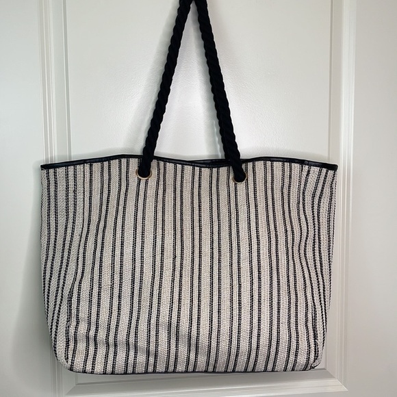 Lancôme Tote Bag Woven Striped Oversized Unstructured - Picture 10 of 16